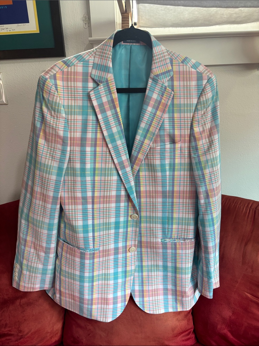Stafford Pastel Plaid Sport Coat in Light Blue, Pink & Yellow